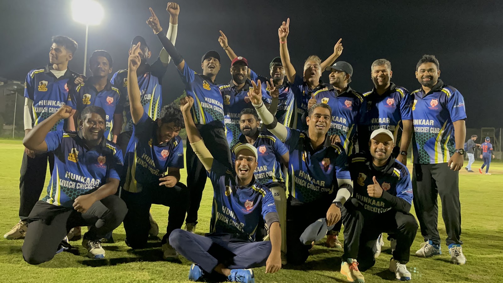 KAvach Cricket Club players at Play Arena Bangalore - KPL Hunkaar champions celebrating with trophy