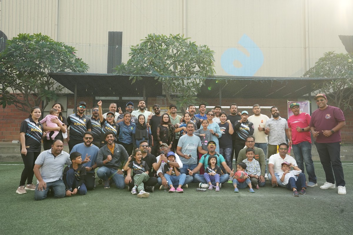 KAvach Cricket Club players at Play Arena Bangalore with families and kids during annual sports festival